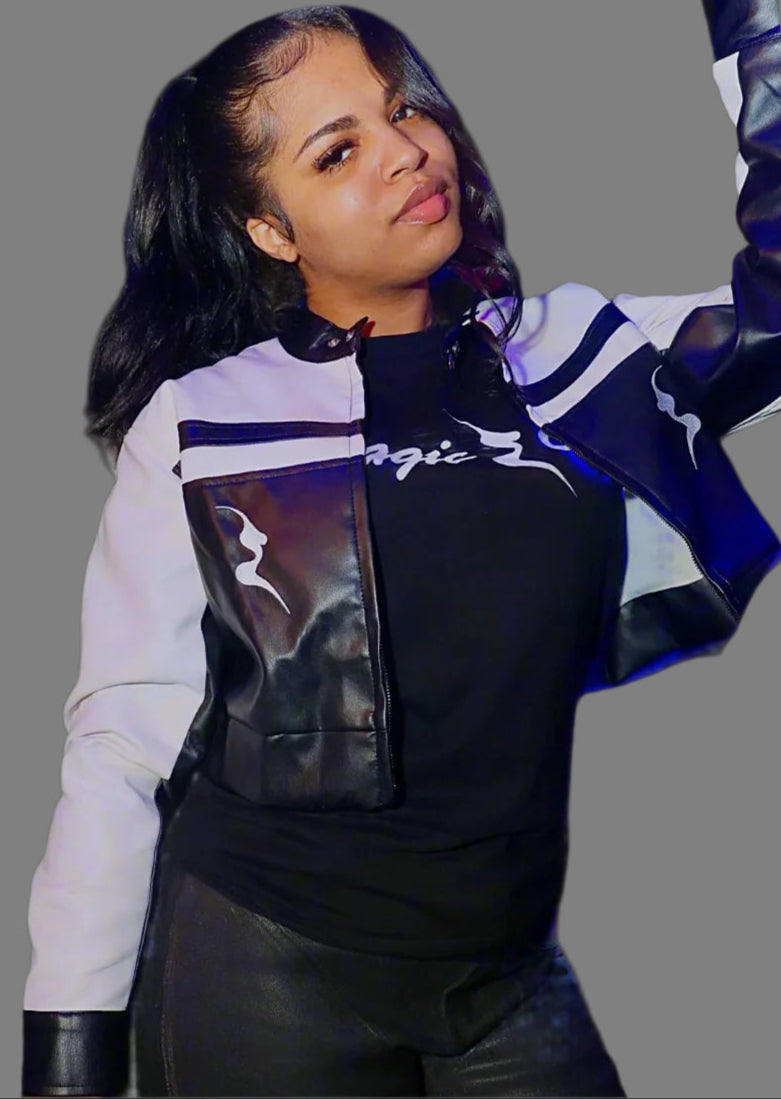 Black & White Crop Motorcycle Jacket