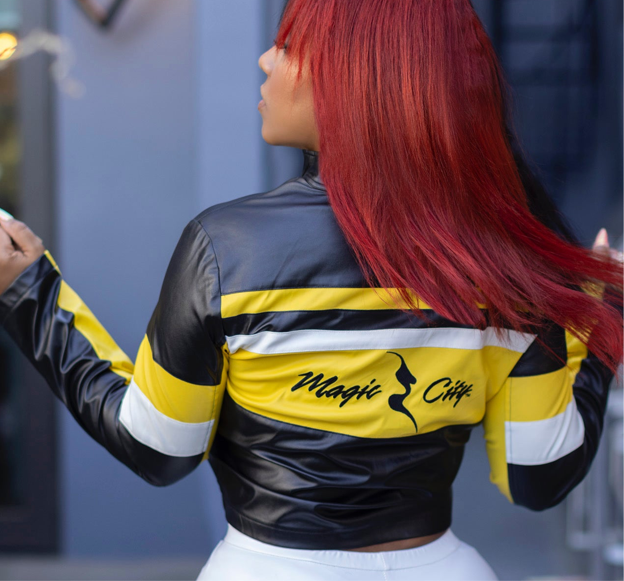 Yellow & Black Crop Motorcycle Jacket